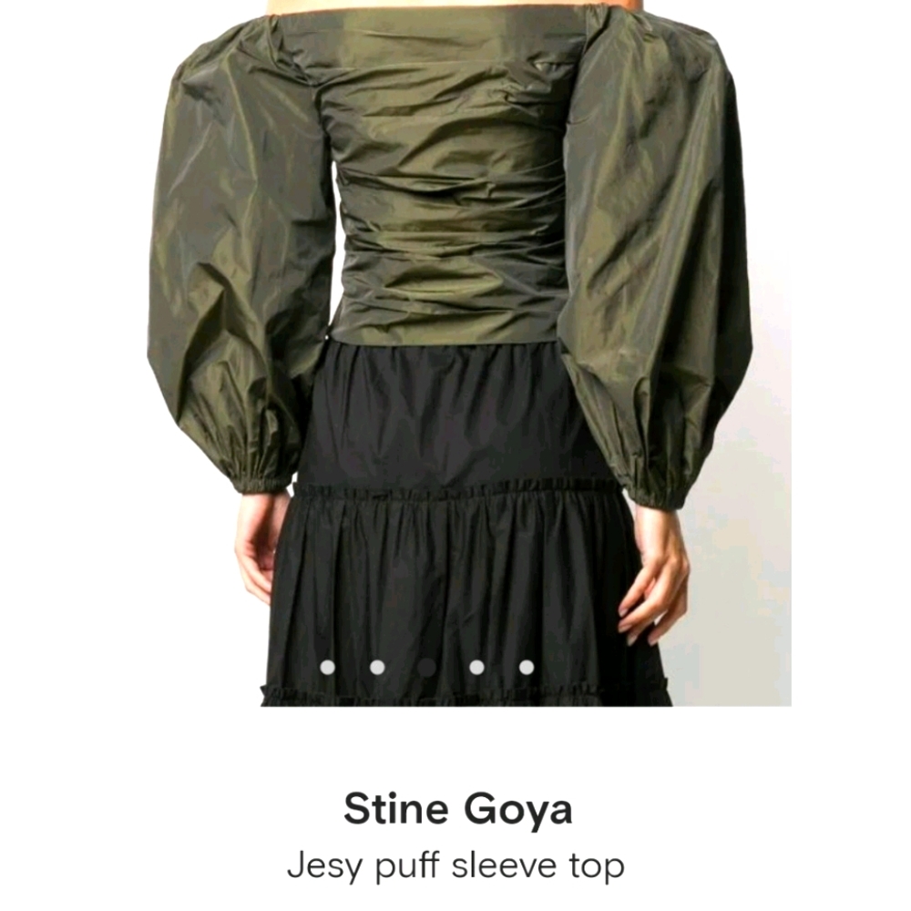 STINE GOYA Olive Green Puff Sleeve Top